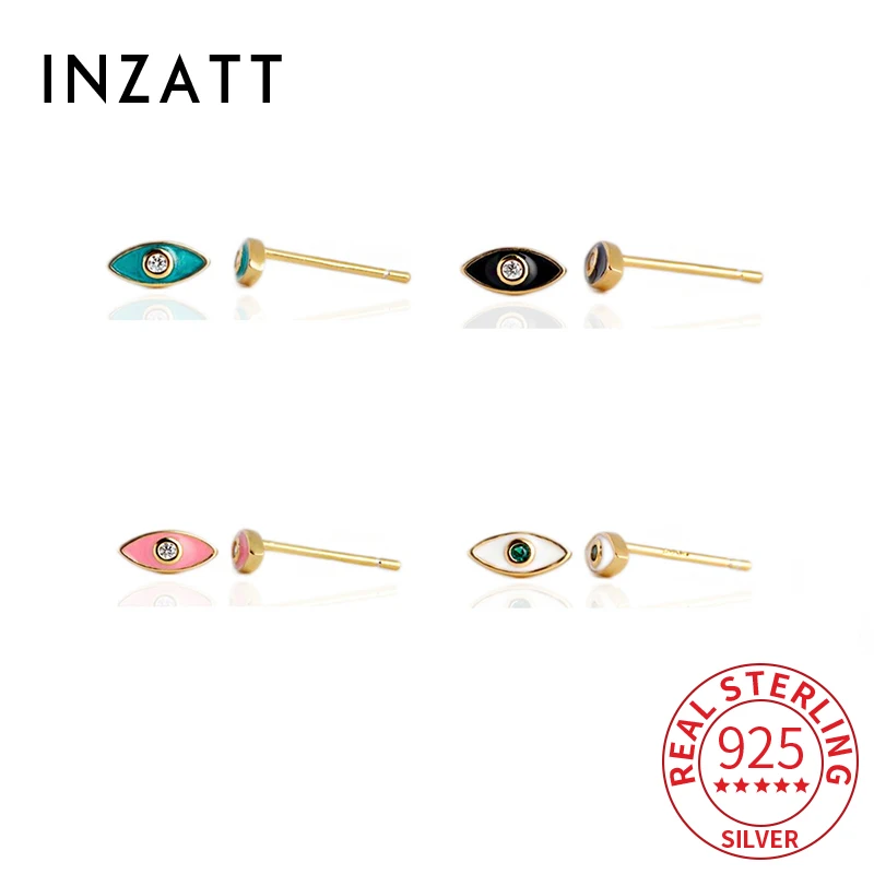 INZATT Real 925 Sterling Silver Zircon Eyes Mini Stud Earrings for Women Classic Fine Jewelry Ear Hole Care Trendy Accessories