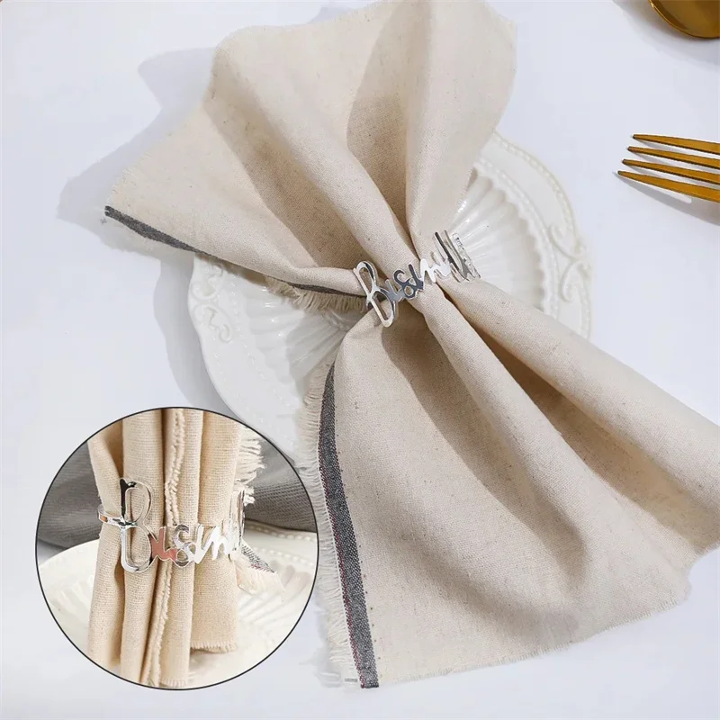 خاتم منديل ذهبي لحفلات الزفاف والفندق ، لوازم الطاولات ، أدوات المائدة الدائرية ، خاتم رسالة فضي وذهبي ، ديكور الحفلات ، هدايا لتجمع العائلة #4