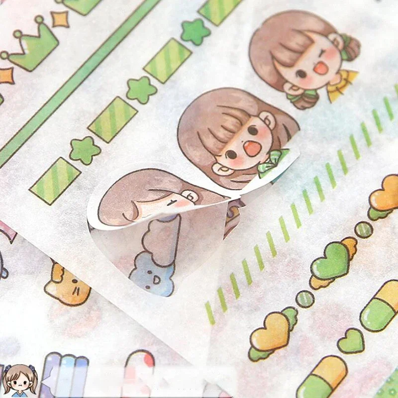 10 Sheets Cute Cartoon Border Stickers Kawaii Stationery DIY Scrapbooking Journal Planner Notebook Decorations Label Tag Sticker