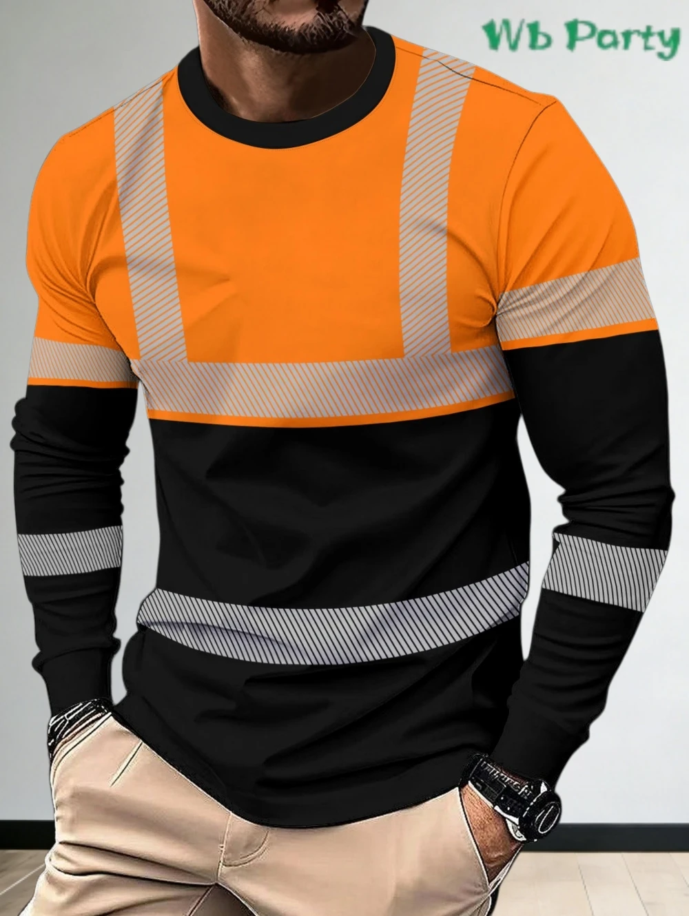 Y2K Men Neon Green Black Color Block 3D Printed Long Sleeve Shirt Relaxing Breathable Quick-dry Outdoor Sports Apparel Top  Work view 5