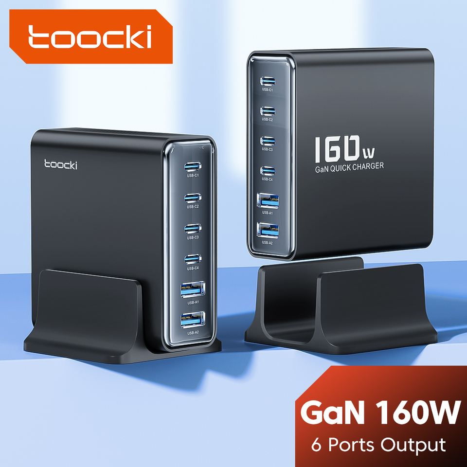  Toocki 160W USB Desktop Charger PD3.0 Multi Ports Desktop Type C GaN Charger For Macbook Laptop iPhone 15 16 Pro Samsung S23 S24 