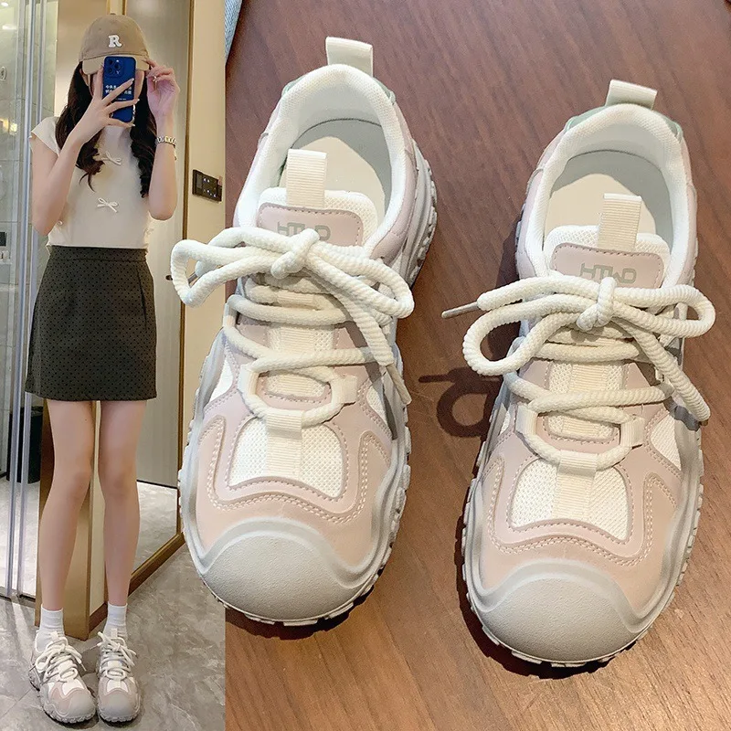 Platform Sneakers Chunky - Women's Retro Hiking Dad Sneakers PU
