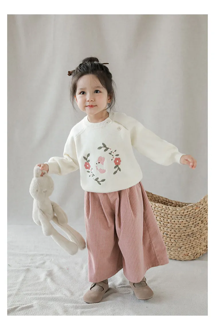 Girls Embroidered Sweater Autumn Fashion Casual Stylish Versatile Children's Ribbed Raglan Knit Cardigan Jacket 6