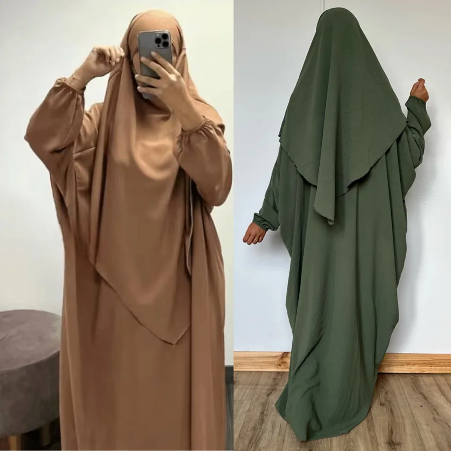 Crepe Simple Abaya Set Butterfly Abaya Match Single Layer Khimar Ramadan Islamic Prayer Dress With Tie Back Instant Long Hijab