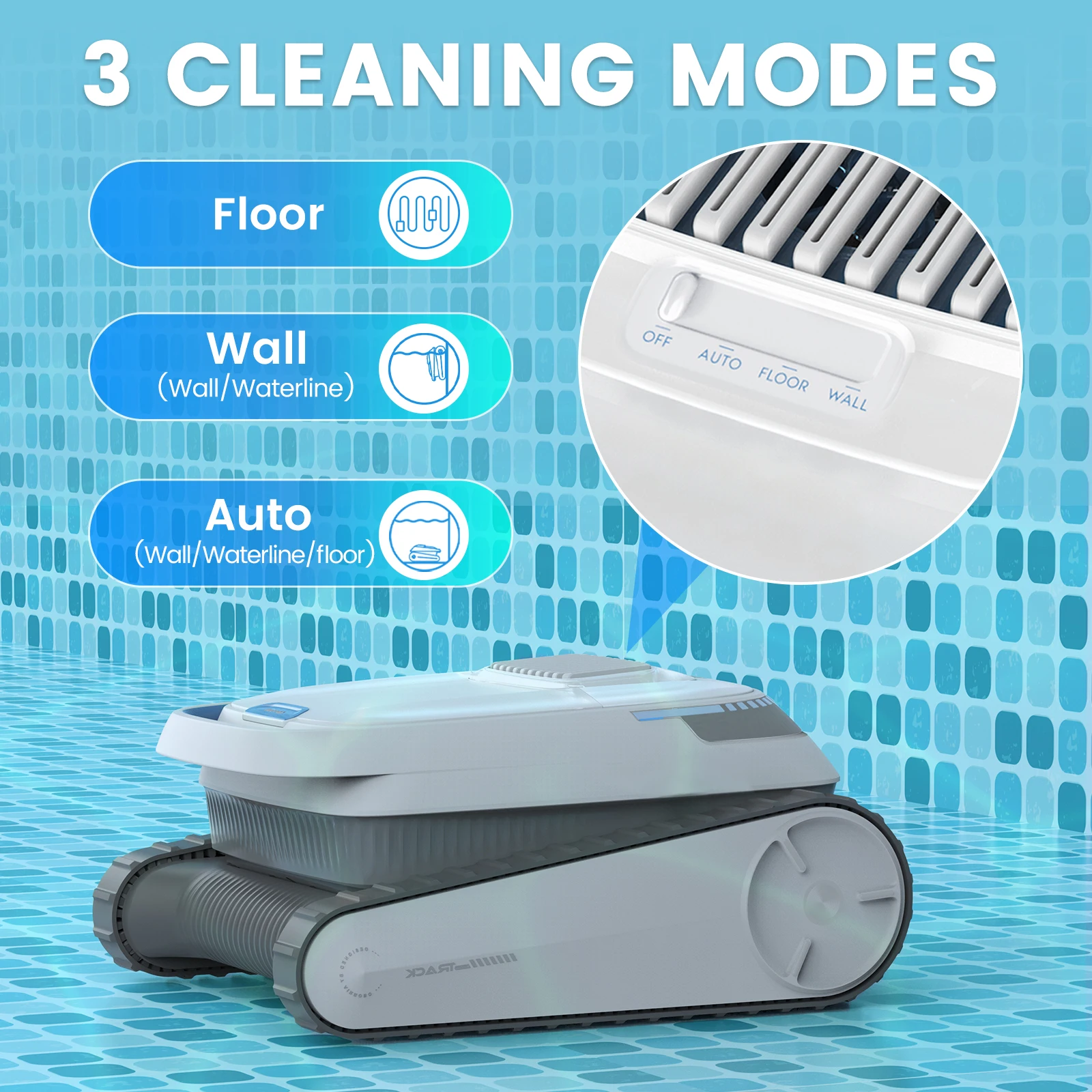 

Pool Robot Floor and Wall, Waterline, Intelligent Navigation Pool Vacuum Cleaner Battery Wireless 120 Minutes Running Time, Wall