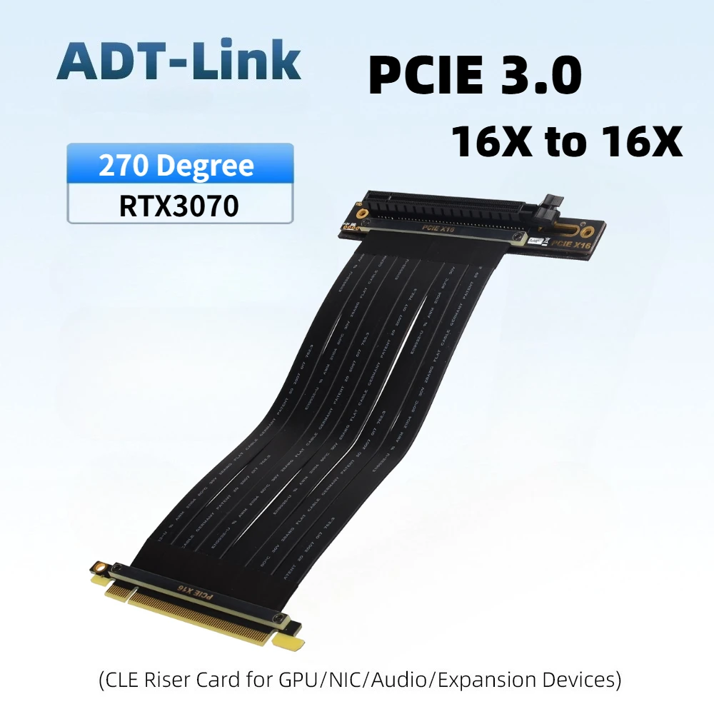 PCIe Riser Cable, 3.0 X16 PCI Express Riser Extender, Flexible Left Angle 270 Degree GPU Riser Cable 3070 Graphics Card Vertical