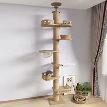 Adjustable Cat Tree House Cat Tower Floor to Ceiling Cats Multi-Level Condo With Scratching Post Hammock