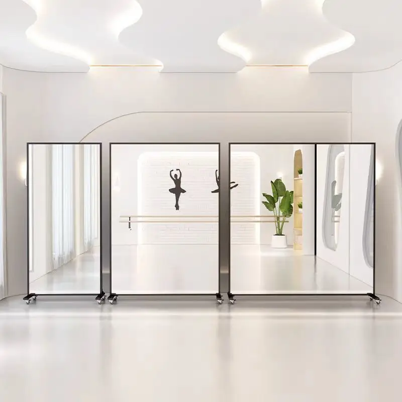 Movable dance mirror Full body floor yoga mirror Home dance mirror Practice room Universal wheel Large mirror