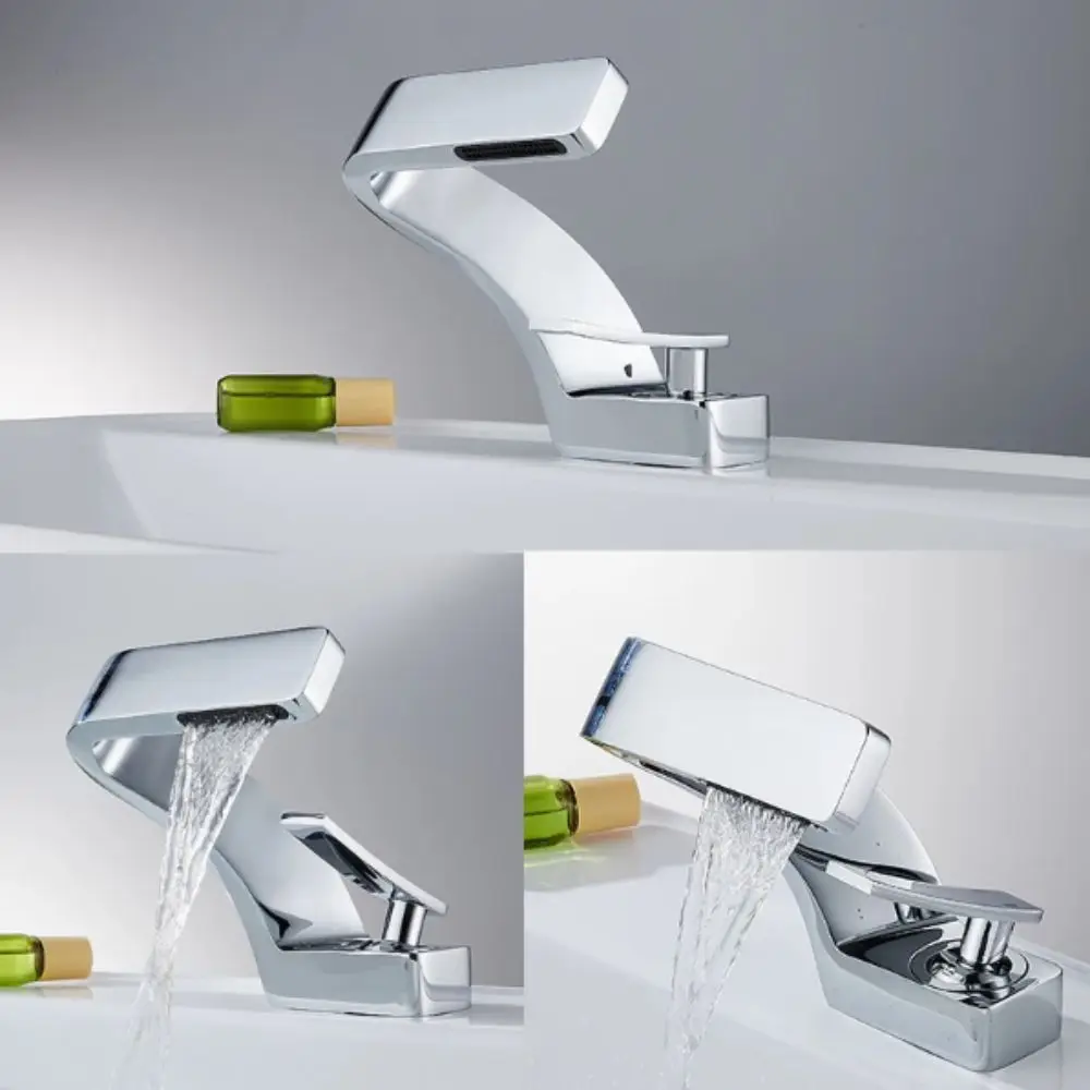 

Matte Golden White Basin Faucet Brushed Gold Single Handle Waterfall Tap Contemporary Design Black Chrome Mixer Tap Bathroom Use