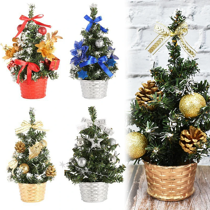 20cm Mini Christmas Tree With Balls DIY Desktop Golden Red Christmas Decorations 2024 New Year Home Party Windows Ornaments