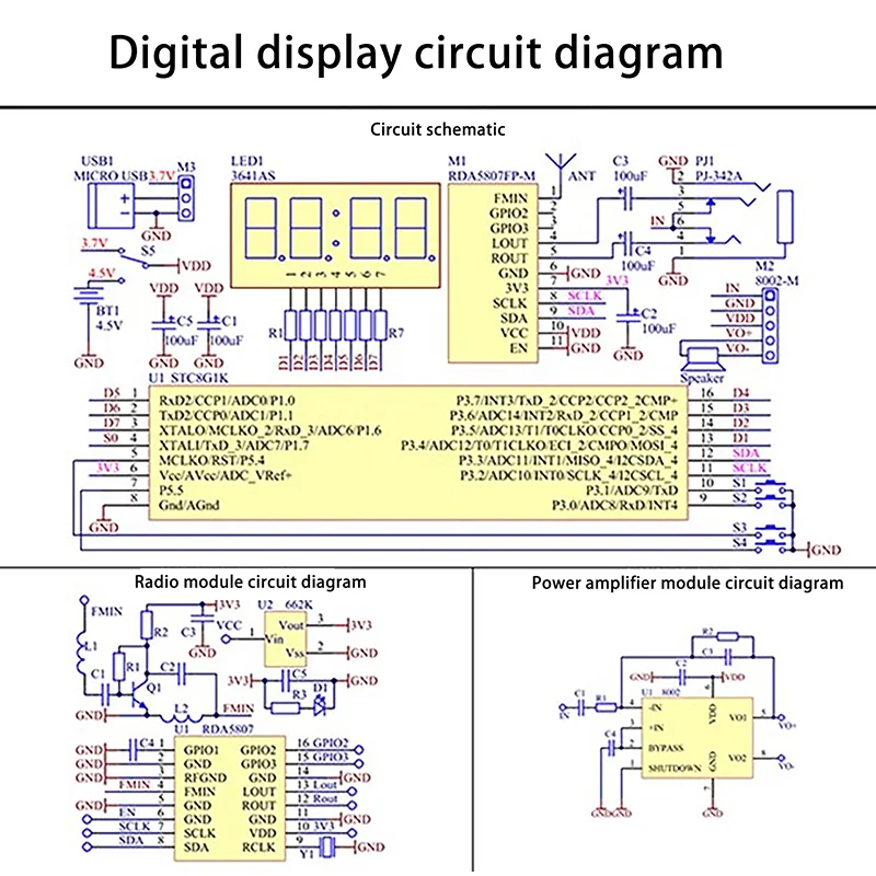 DIY FM Radio Electronic Production Kit Adjustable Frequency 150Hz-20KHz Digital Display DIY Soldering Project Practice Solder