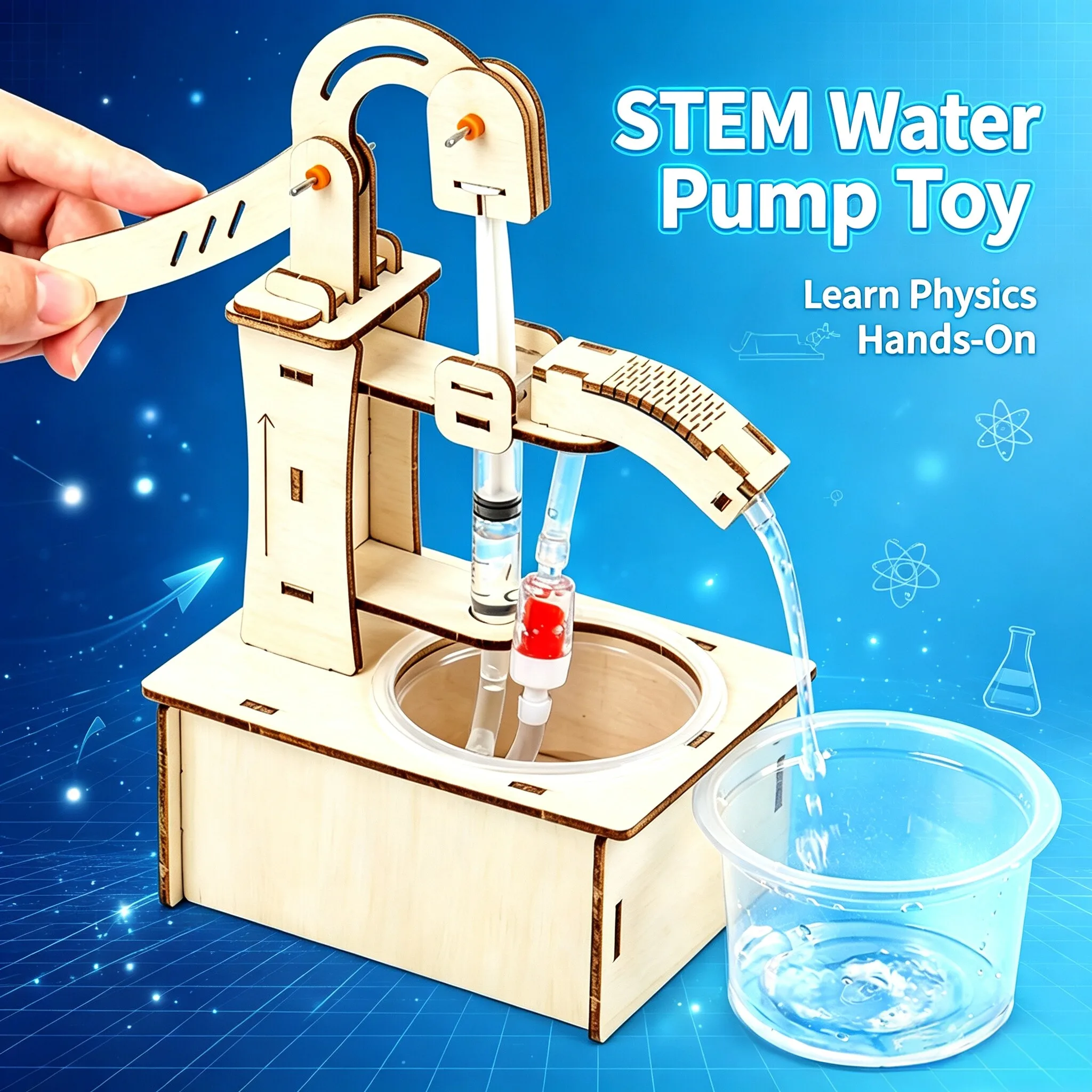 1pcs Wooden DIY Hand Pump Well Model STEM Educational Science Experiment Assembly Toy Physics Learning and Gifts