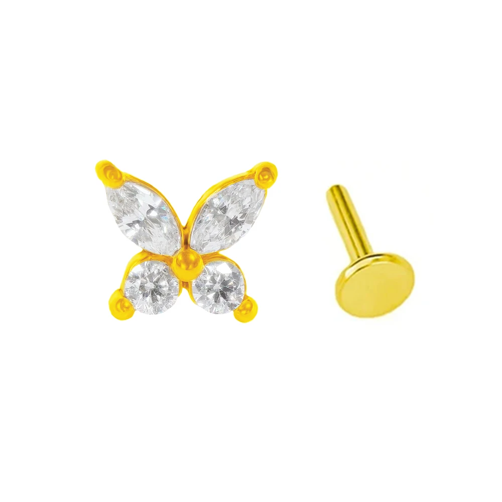 Tiny Crown Labret Piercing Forward Helix Earring Stainlesss Horse Eye Zircon Internally Threaded Butterfly Tragus Stud Jewelry