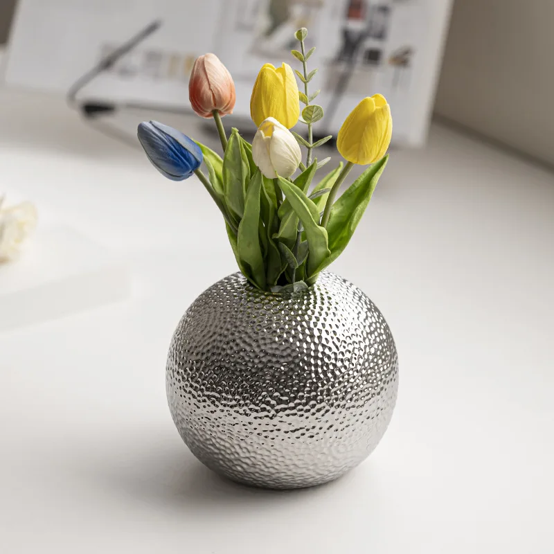 Ceramic Vase Golden Circle Hammer-textured Sphere Flower Arrangement Accessories Flower Vase Home Decoration Accessories - view 4