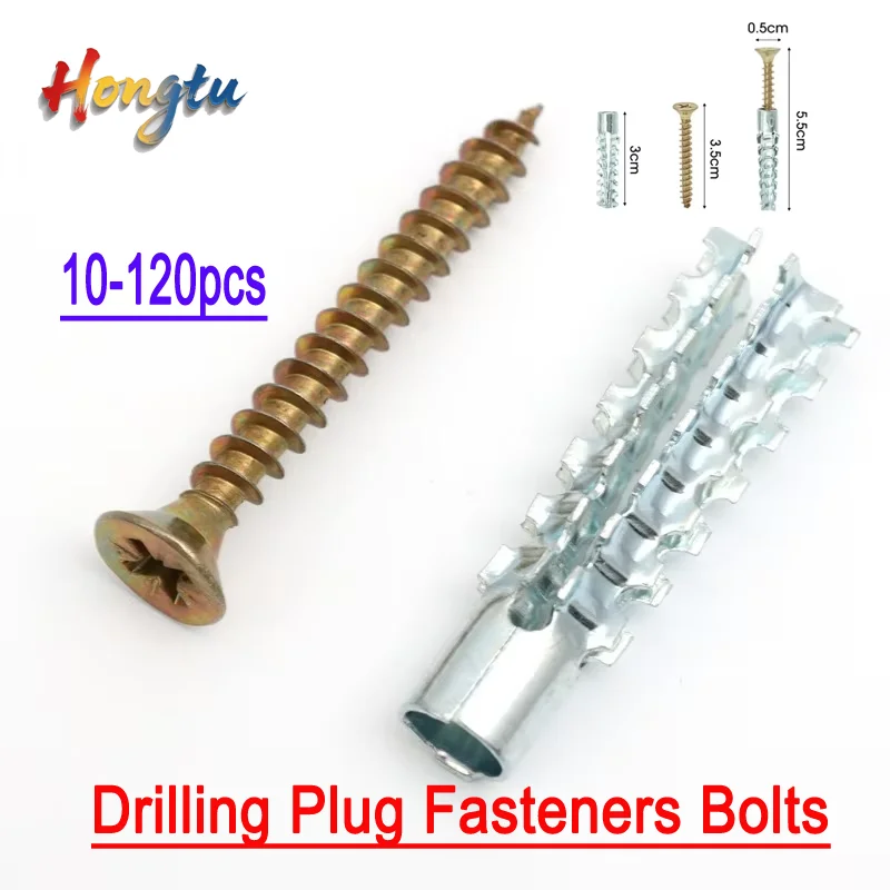 Self Tapping Screws Metal Expansion Tubes Wall Anchors Kit 10Sets 120Pcs For Concrete Masonry Drywall Drilling Plug Fastener