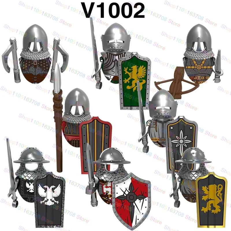 

V1002 Средневековые духи Рыцари Замок Ограждения Паладин Рыцарь Черные орлы Рыцари Тяжелая броня Строительный блок Аксессуары Игрушки