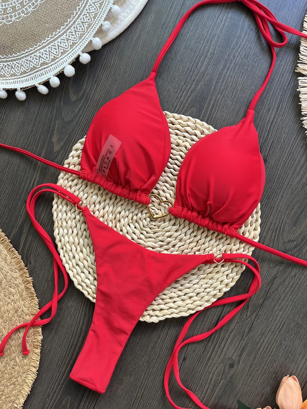 New Solid Color White Bikini Women suit Low Waist Lace-up Fashionable Swimsuit Two-piece Set