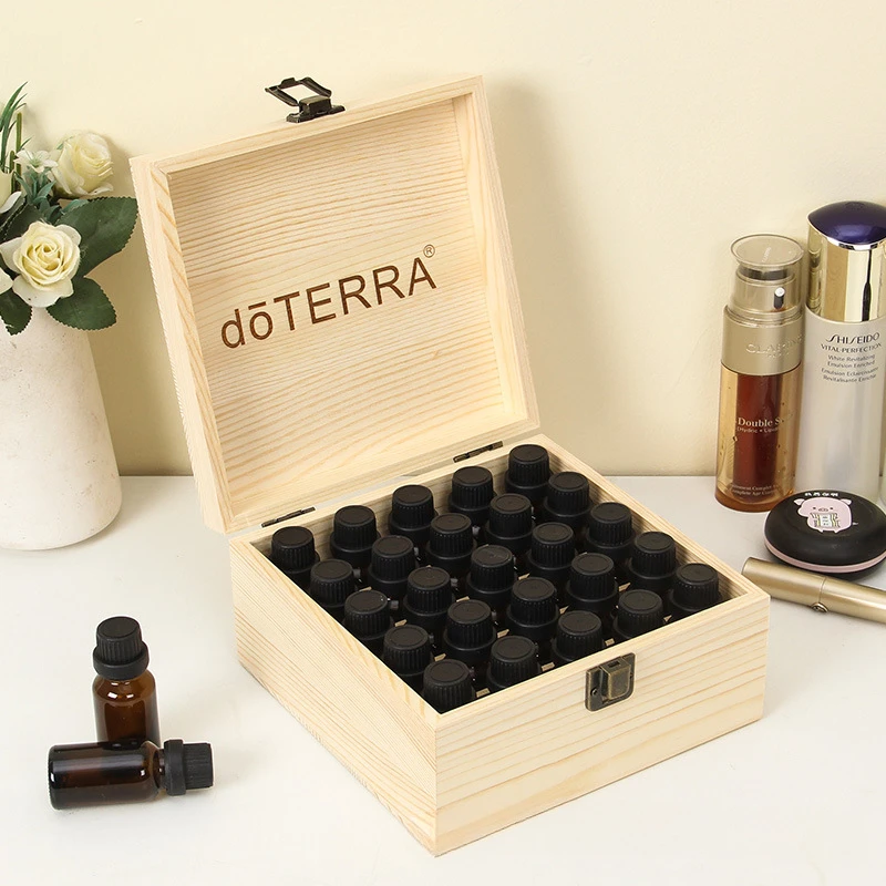 For doTERRA Wooden Storage Box 25 Slots Carry Organizer Essential Oil Bottles Aromatherapy Container Storage Box Case