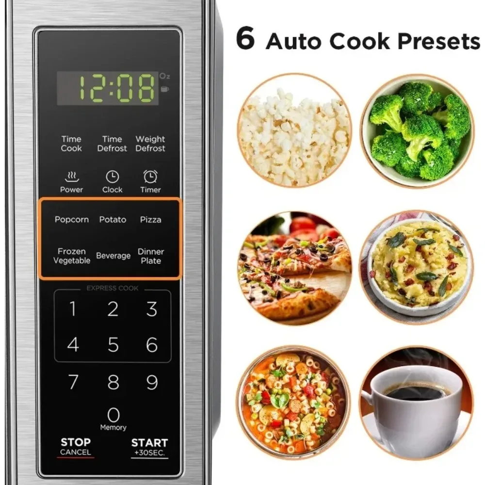 HAOYUNMA Oven Microwave Digital, pintu tekan dengan meja putar, kunci pengaman anak, 700W, baja tahan karat, Cu.ft 0.7