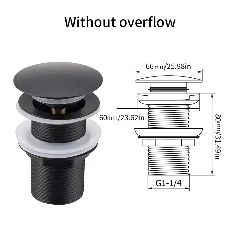 Easy-Clean Pop-Up Sink Drain with Anti-Clog Strainer and Overflow, Durable Push-Button Operation,Multifunctional Wash Basin Core