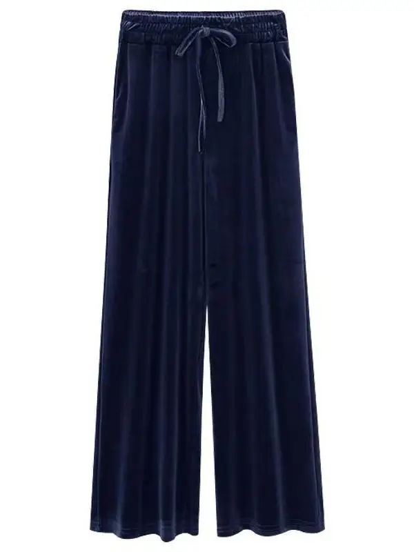 Fashionable Gold Velvet Wide Leg Pants High Waist Slimming Straight Cut Trousers for Women Casual High Waist Polyester Fiber
