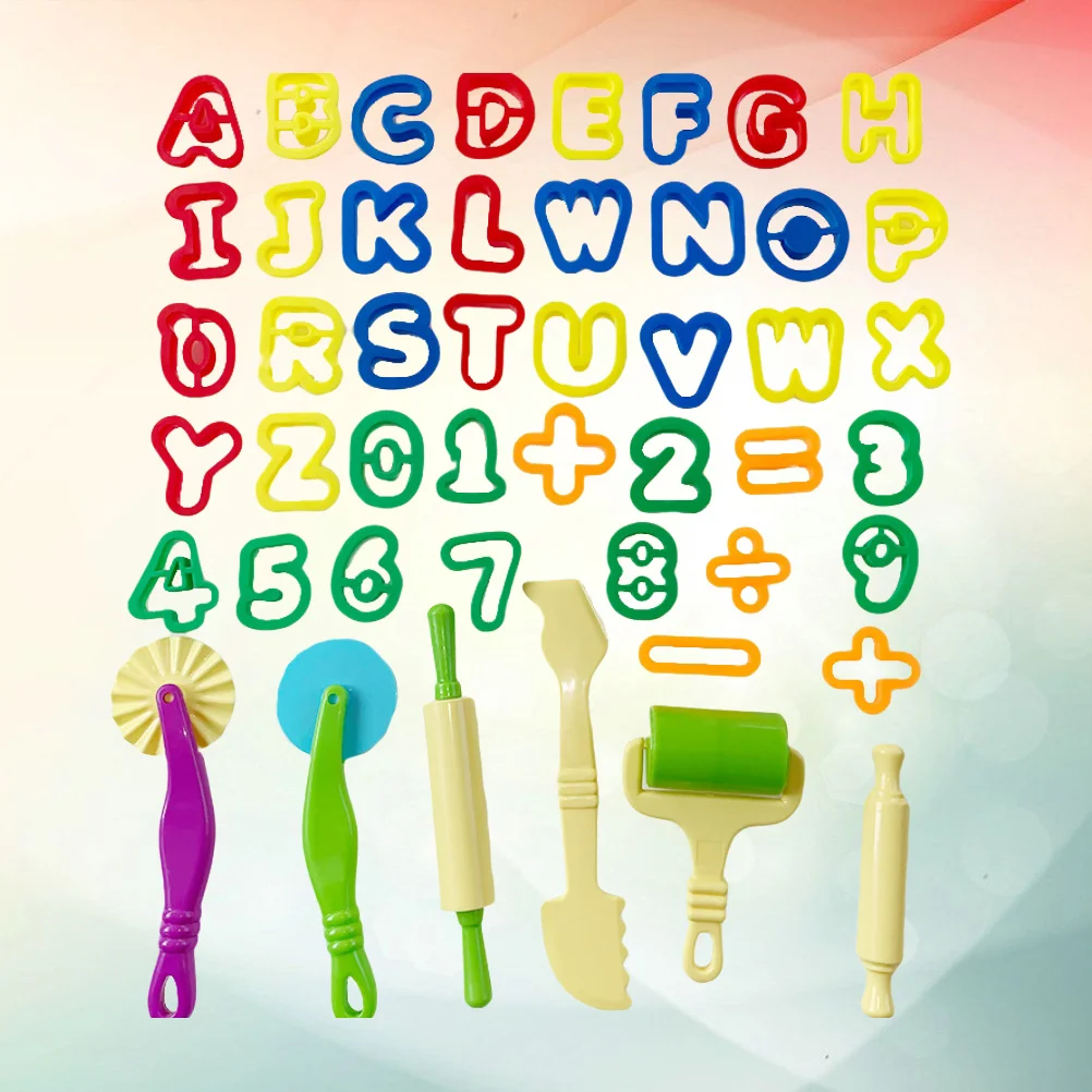 Kit de moules en argile de couleur, outils de coupe de lettres et de chiffres pour enfants, ensemble d'argile de bricolage, outils de modélisation de jeu créatif, fournitures artisanales, 47 pièces