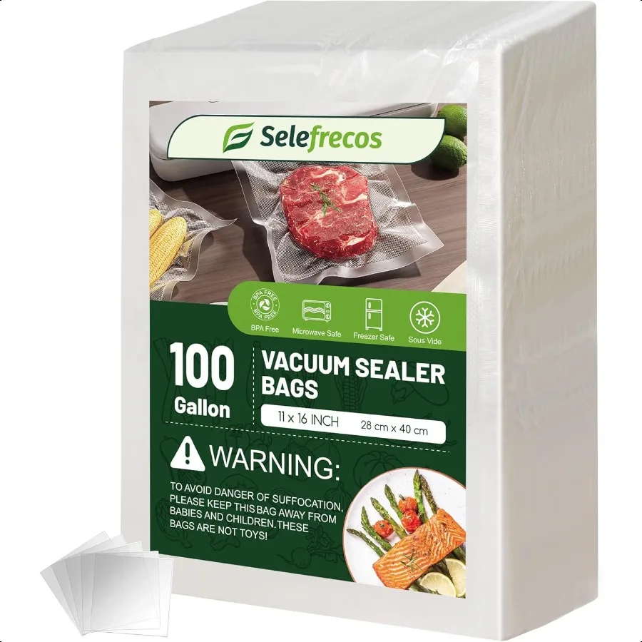 

100 Gallon Vacuum Sealer Bags Heavy Duty BPA Free 11 x 16 Inch Vacuum Seal Bags for Food Saver Seal a Meal Weston. Commercial G