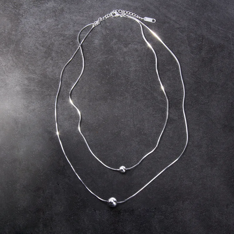 Uglyless 2 Layers Shining 925 Sterling Silver Balls Pendants Necklaces for Women 0.8MM Super Thin French Chains Necklaces Simple