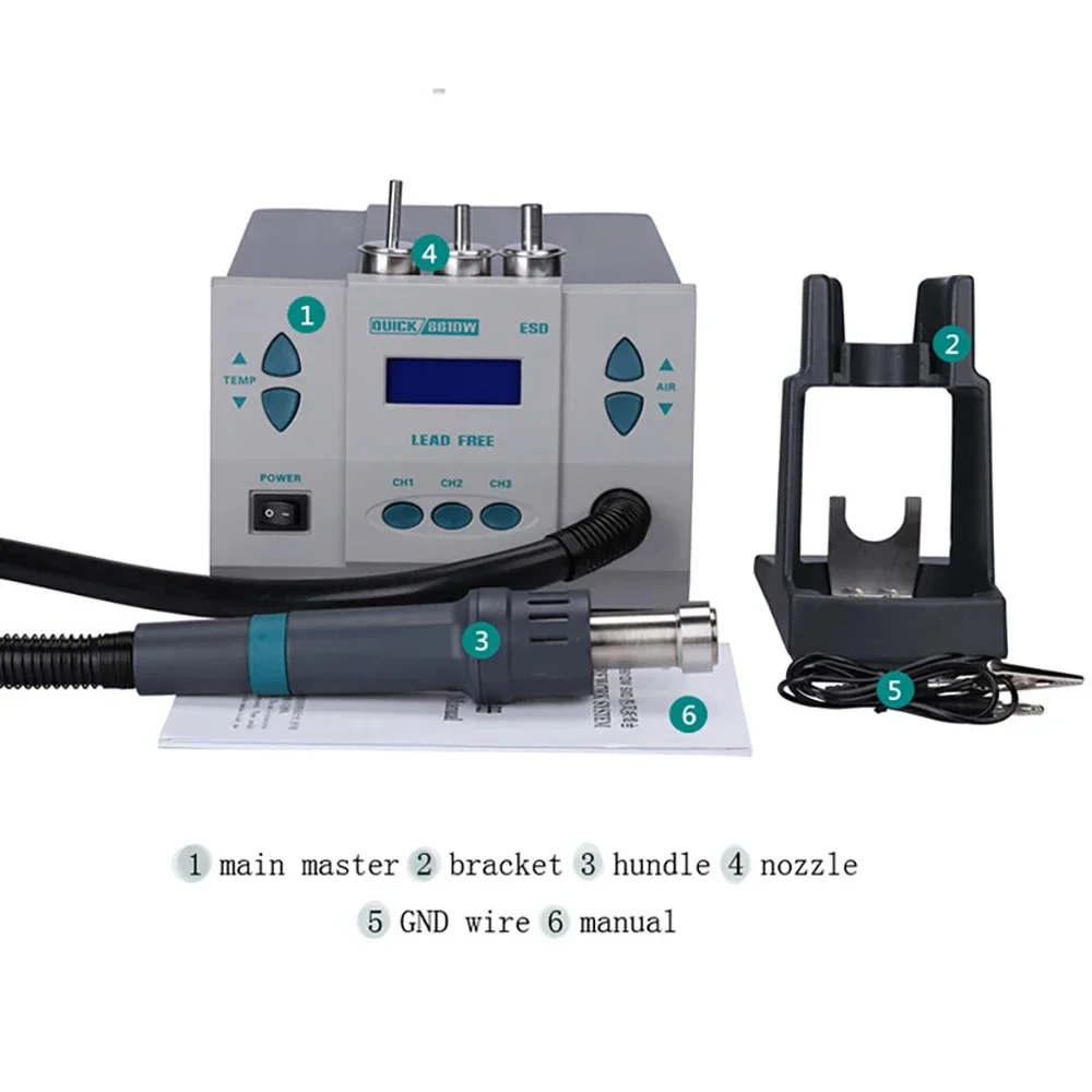 Quick 861DW 1000W Lead-free Hot Air Desoldering Station 110V/220V for Phone PCB Soldering Thermostatic Rework Station+nozzle