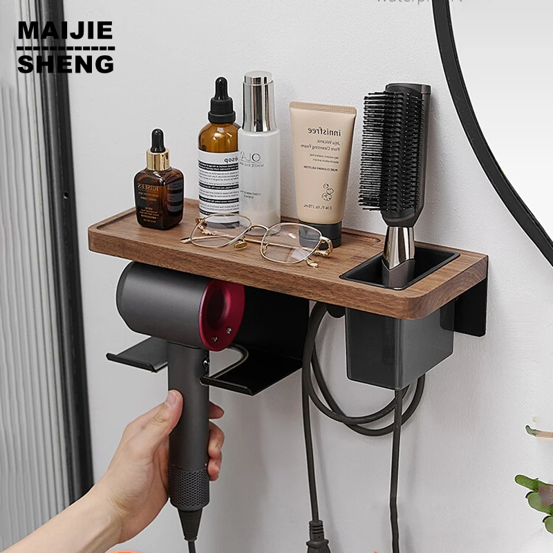 

For Dyson Blower Rack Home Bathroom Storage Stand Nozzles Hair Dryer Holder Walnut Wood Organizer Wall Mount