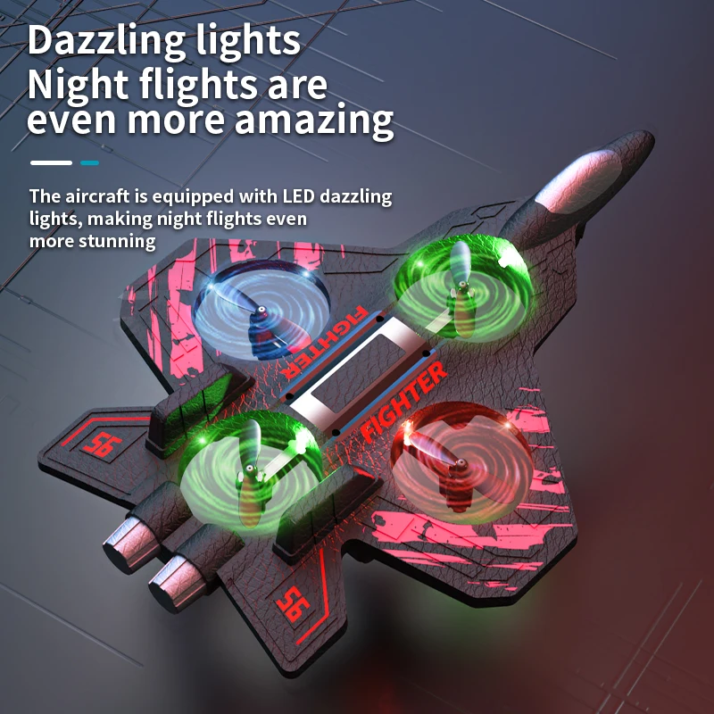 H22 epp combate de espuma resistente a choques, voo noturno, luzes coloridas, velocidade dupla, avião de controle remoto para iniciantes, brinquedos para crianças