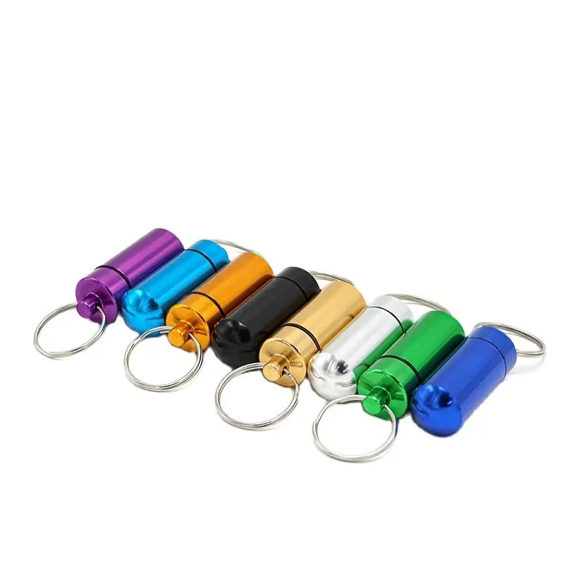 New High Quality Portable WaterProof Mini Blue Aluminum Keychain Tablet Storage Box Bottle Case Holder