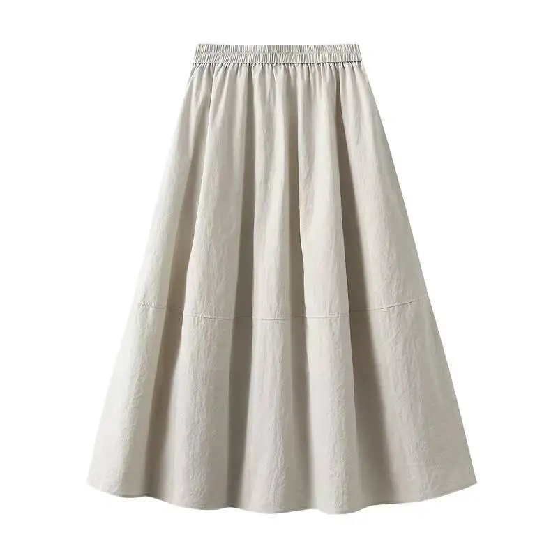 

Женская однотонная простая юбка-миди трапециевидной формы, женская корейская стильная весна-лето, милые элегантные юбки с высокой талией
