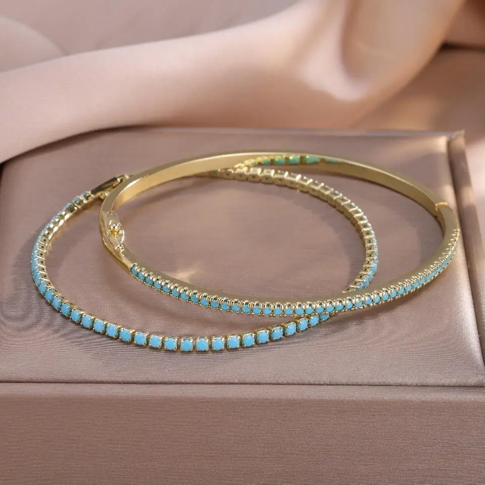 ZAKOL Exquisite Fashion Blue Turquoise Micro-set Zircon Women's Bracelet Two-piece Set Retro Elegant Wedding Party Jewelry Sets