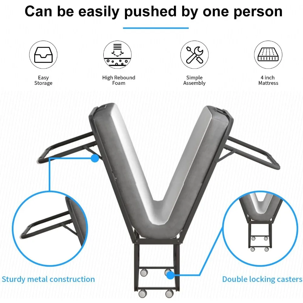 Klapp bett mit 4-Zoll-Matratze, temporäres Bett für Gäste und Familien, platzsparendes Zustell bett mit abschließbaren Rollen