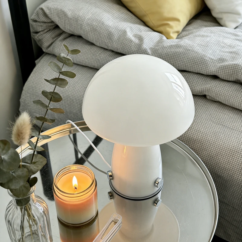 

Bauhaus Mid-Century Glass Mushroom Table Lamp Korean Ins Cream Style Cute Decorative Light for Living Room Bedroom Showroom Girl