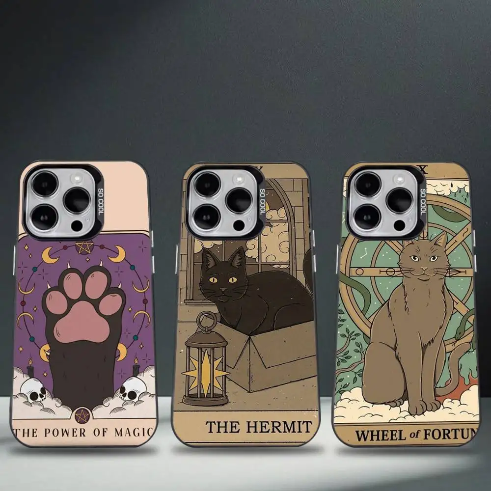 

Cartoon Tarot Card Cat Phone Case For iPhone 16,15,14,13,12,11,8,7,Pro,Max,Plus,Mini,XS,SE Anti Fall Black Matte Hard