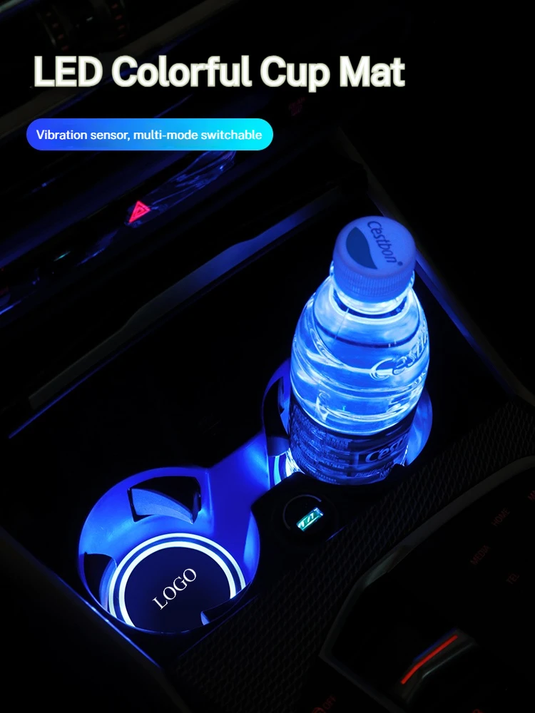 7 Color car Changing LED Cup Holder Lights Rear Windshield Decorative Ambient Lighting & Glowing colorful Coaster Pads