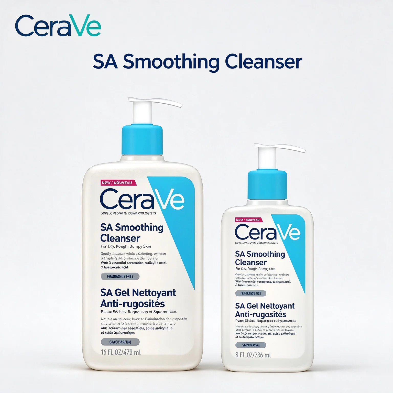 CeraVe SA Smoothing Cleanser 8oz/16oz(236ml/473ml) Hydrating Exfoliating Cleanser For Dry, Rough, Bumpy Skin
