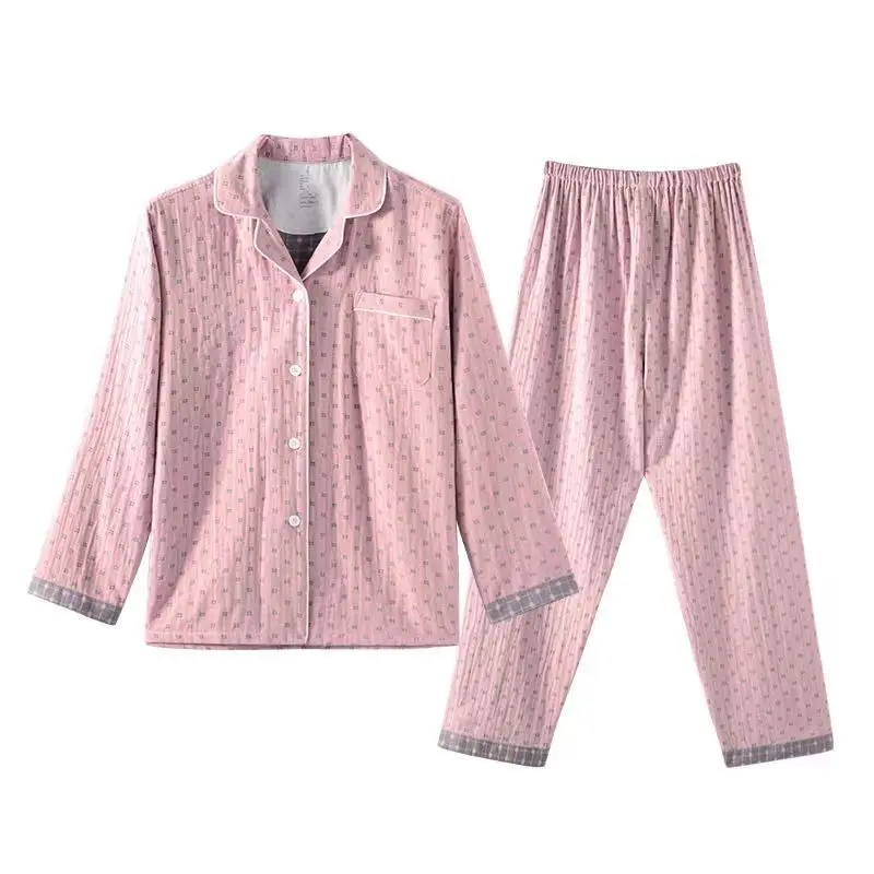 Pijamas de hilo de algodón para mujer, pantalones de manga larga, sueltos, florales, ropa exterior de primavera y otoño, traje de estar por casa