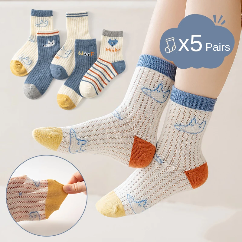 

5 Pairs Kids Summer Cotton Socks Baby Girls Cartoon Cute Animals Pattern Ankle Short Socks for Children Mesh Thin Socken 1-12Y