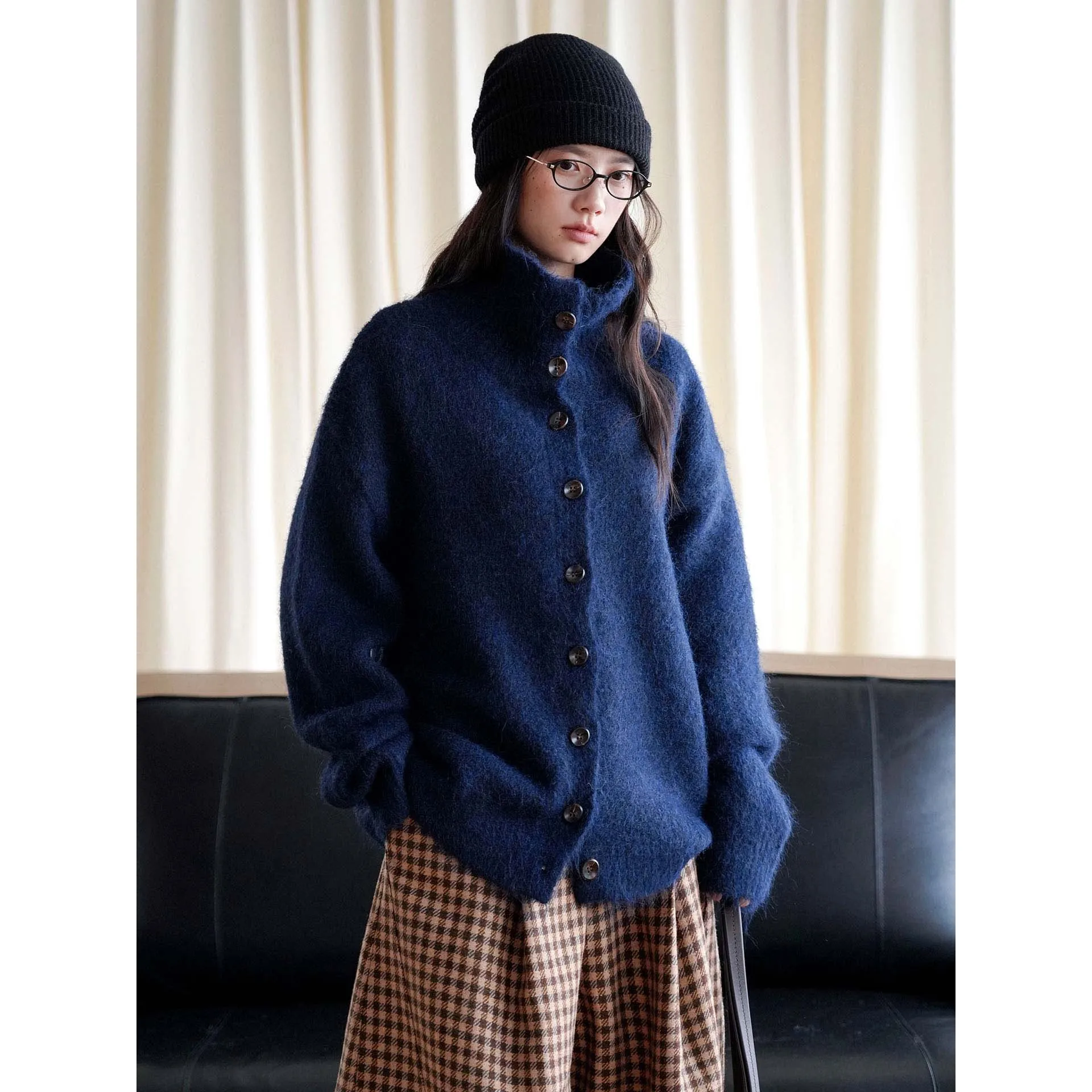 Women Autumn Winter Turtleneck Sweater Coat Single Button Design Knitted Warm Coat Loose Style Cardigans Tops For Women Sweater