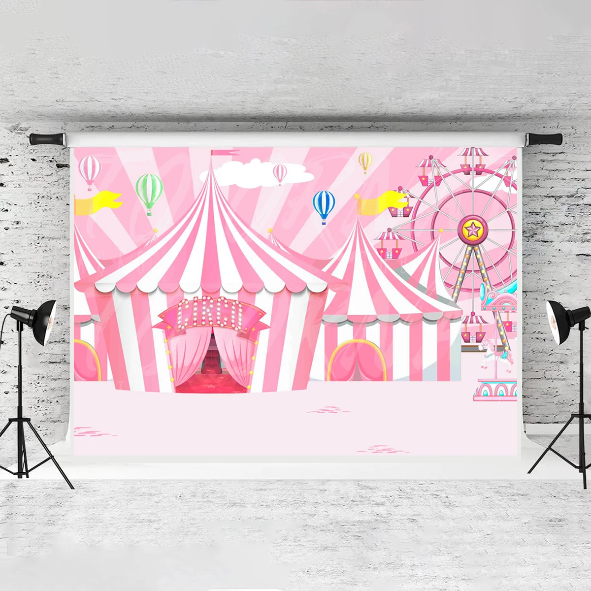 Pink Circus Theme Backdrop Carnival Night Carousel Birthday Party Photography Background for Kids Girls Baby Shower 10x6ft Vinly