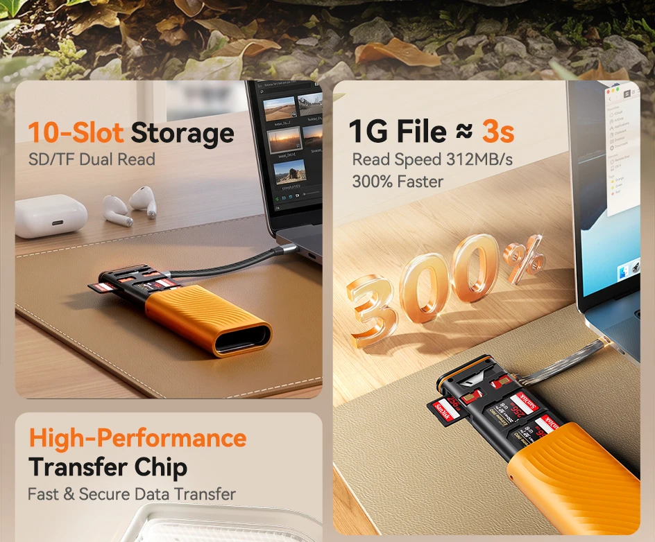Yottamaster USB-C Kartenleser Aufbewahrungsbox Hochgeschwindigkeits-Speicherkarten-Etui OTG-Adapter 10-Fach-Halter für Kameras SD TF Kartenhalter – Detail 3