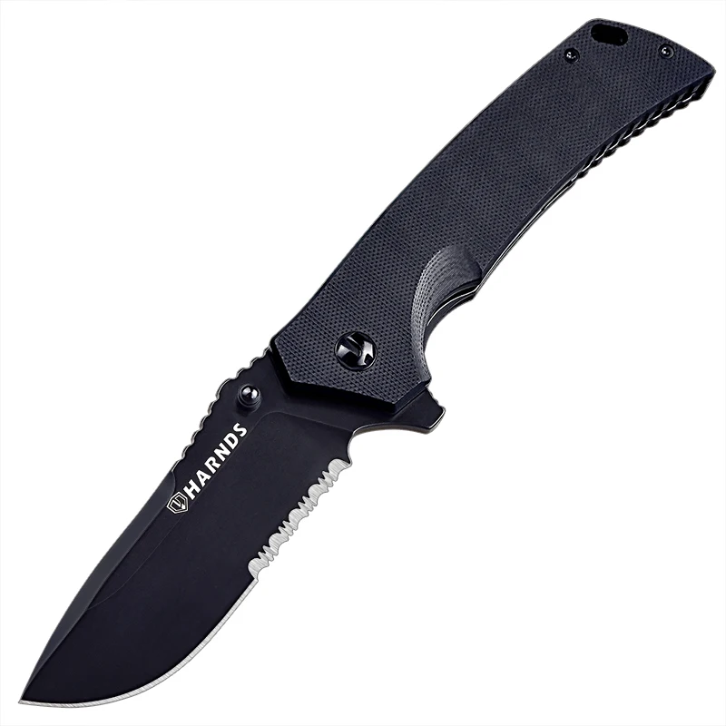 HARNDS Warrior/General Folding Knife Outdoor Tools D2 Steel Blade G10 Handle With Durable Ballistic Nylon Sheath