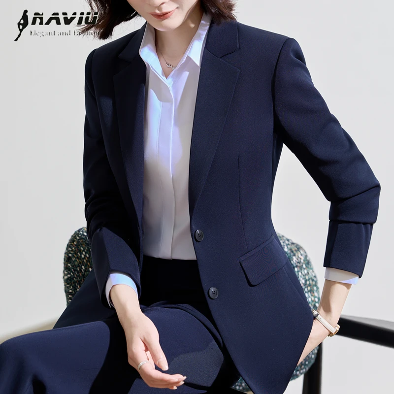 

NAVIU Fashion Spring Autumn Navy Blue Blazer Women Blazer Coat Long Sleeve Office Ladies Business Formal Jacket Work Coat