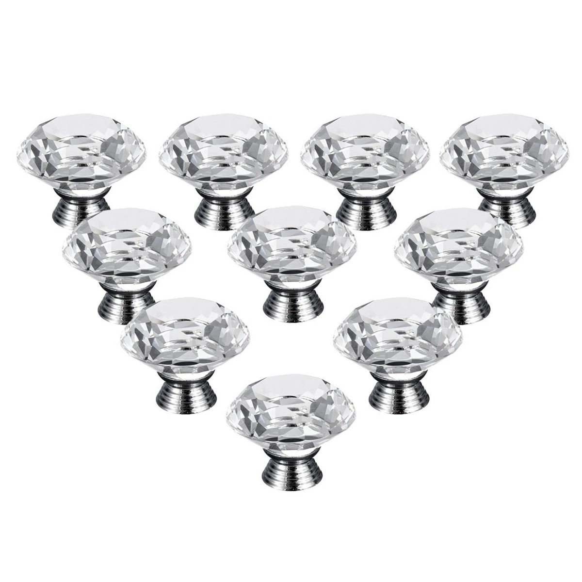 

10pcs Crystal Glass Knobs Transparent Door Handles Zinc Alloy 40mm for Kitchen Cabinet Cupboard Drawer Furniture Hardware