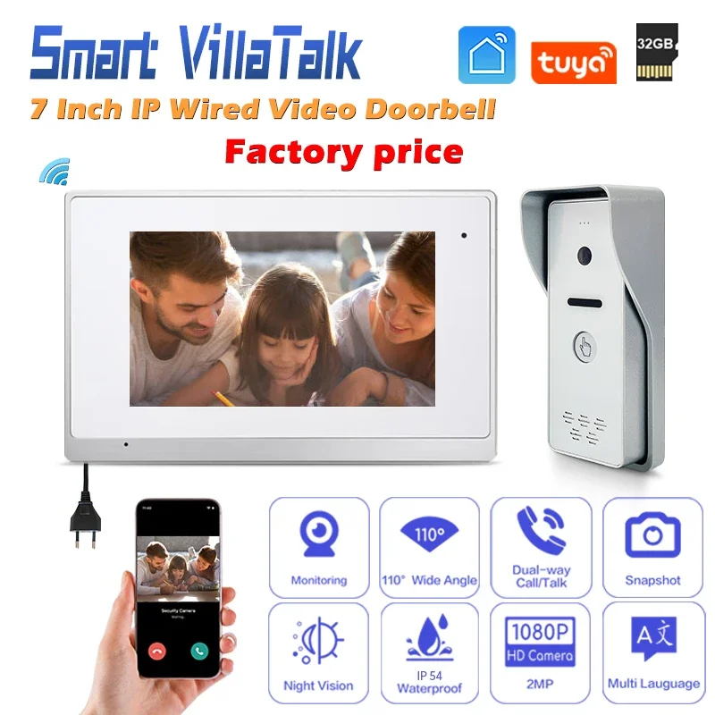 

On Sale wired intercom system smart lock doorbell call safe house 10 apartment clear picture ip connection network cable cat5/6