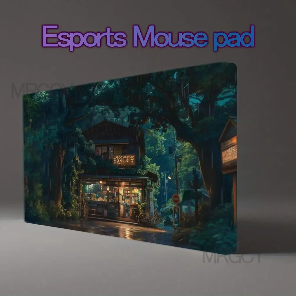 Anime Rainy Japanese Street Large Mouse Pad Forest Store Non Slip Extended Desk Mat Office Keyboard Table Mat