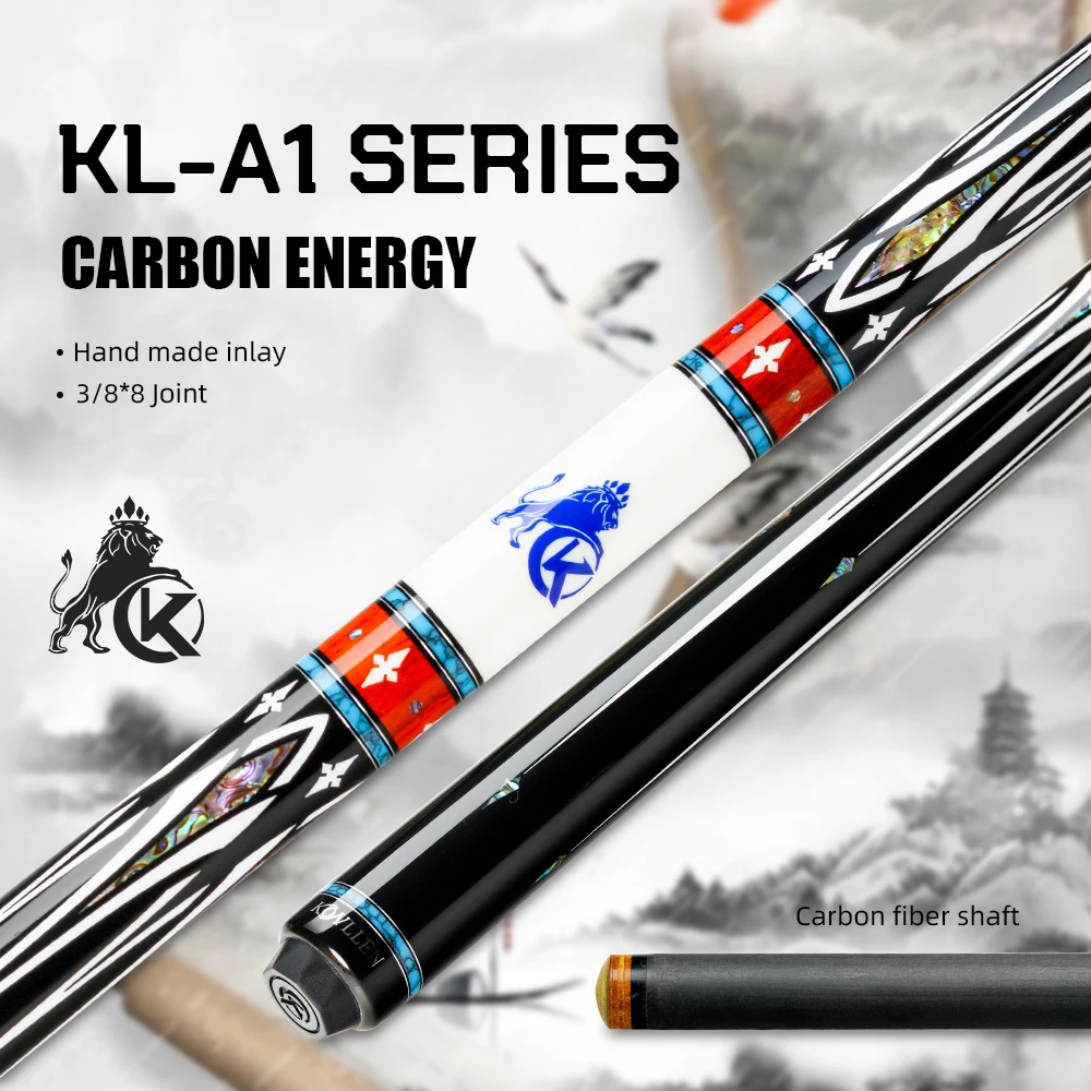 KONLLEN KL-A1 Carbon Fiber Pool Cue with 3/8*8 Pin 10.5/11.5/12.5mm Tip Abalone Inlay for Professional Billiard cue Stick